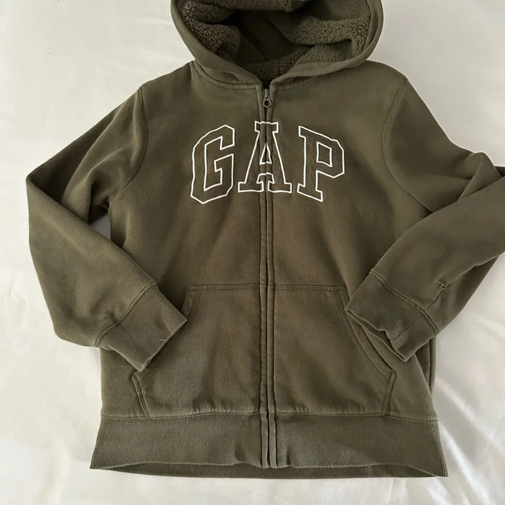 GAP Kids Forest Green Zip-Up Sherpa Hoodie Size Large
